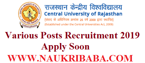 CENTRAL UNIVERSITY OF RAJASTHAN RECRUITMENT VACANCY 2019